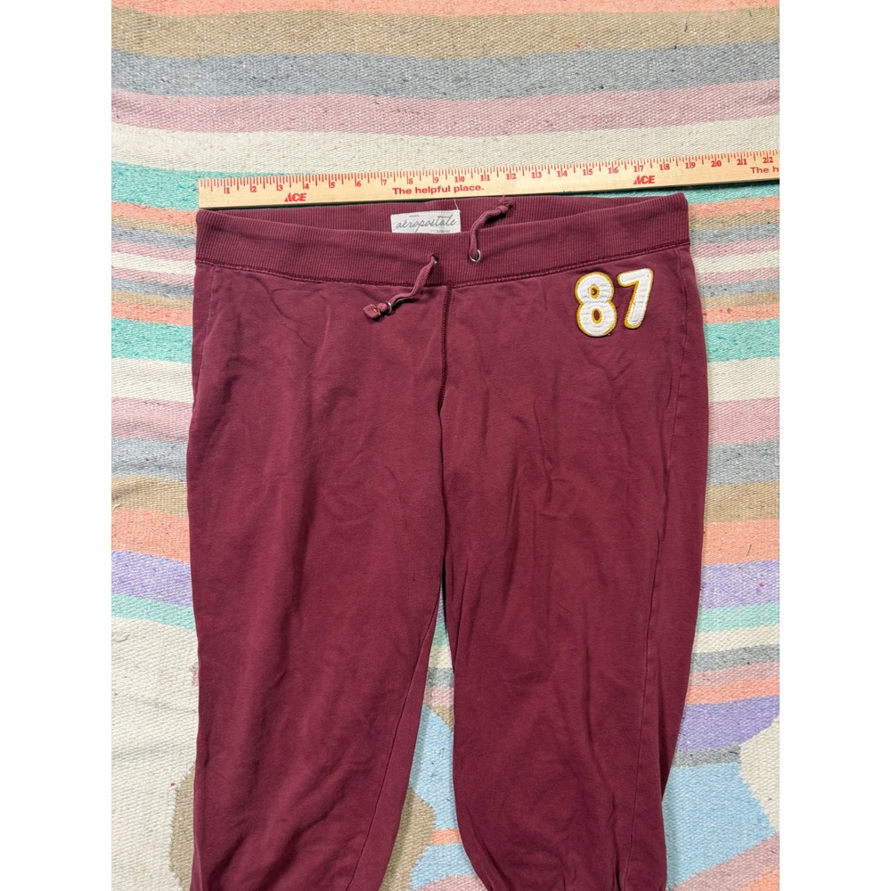 Vintage Y2K Aeropostale 87 Capri Sweatpants Burgundy Cropped Lounge Joggers - Picture 5 of 6